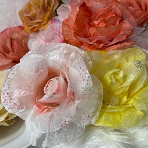 WATERCOLORED PAPER ROSES SWAROVSKI CRYSTALS GIFT PACKAGE, DECOR, STICKABLE - Picture 2 of 16